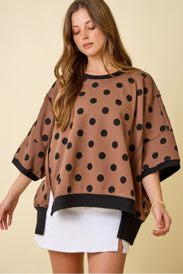 Jenny Loose Polka Dot French Terry Top